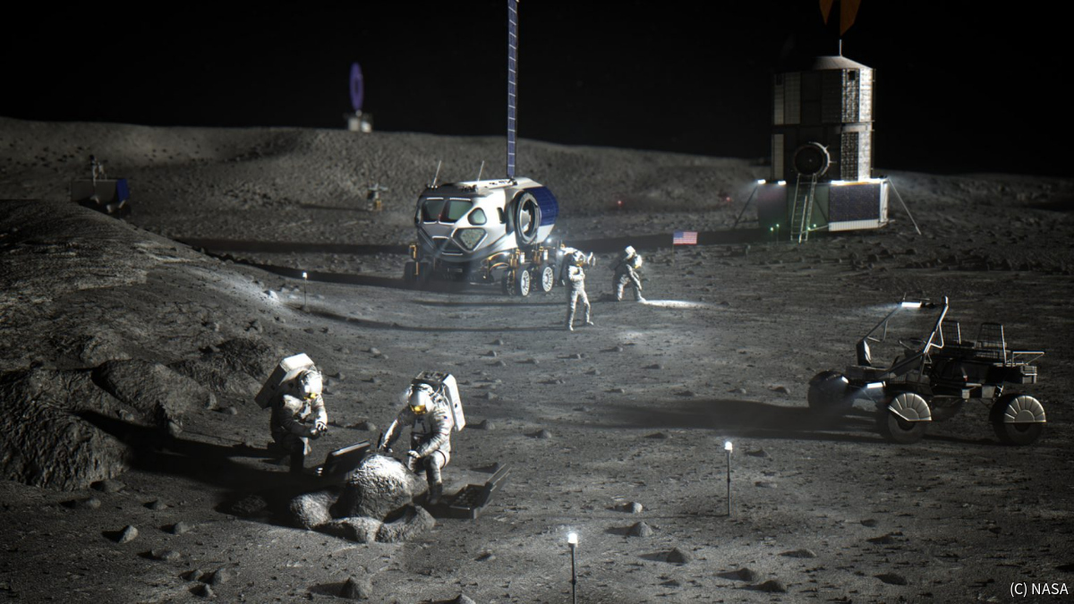 アルテミス計画における月面基地の想像図 (C) NASA