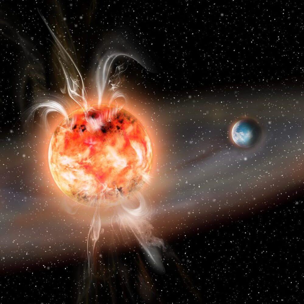赤色矮星（左）と系外惑星