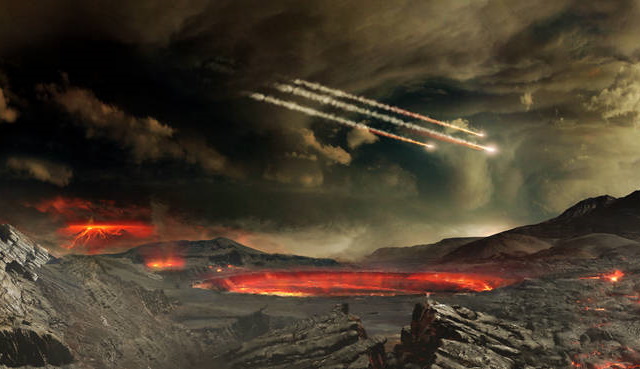 太古の地球における天体衝突の想像図