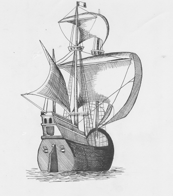 帆船の模写（万年筆）